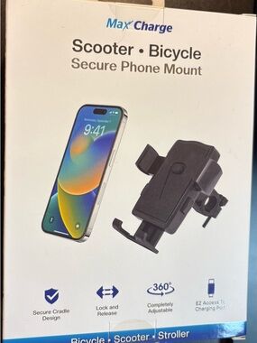 Black Scooter & Bicycle & Stroller Secure Phone Mount - New in Box